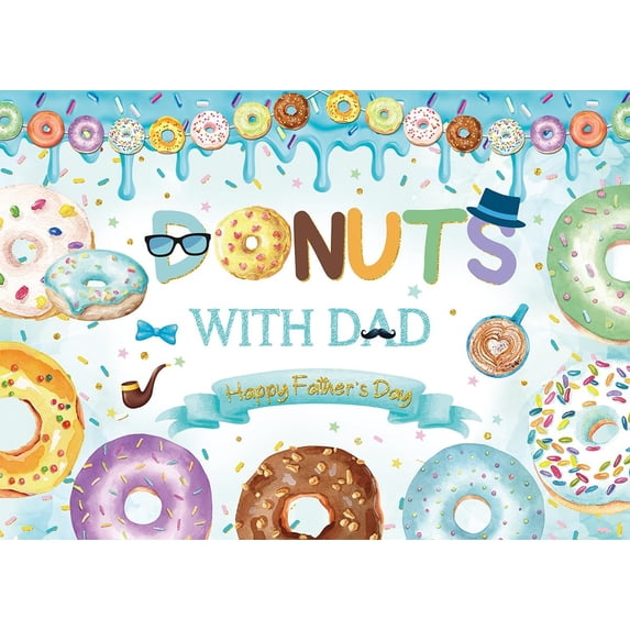Happy Father's Day Backdrop Donuts with Dad Blue I Love Dads Background Best Dad Ever Family Birthday Party Decorations Banner Supplies Photo Booth Props