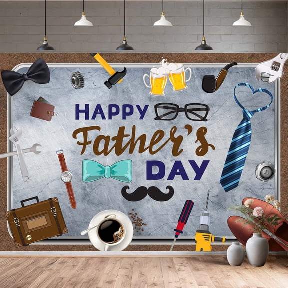 Happy Father's Day Backdrop, Manly Theme Party Decorations Photo Booth Background for The Man Birthday Party Supplies,10X8FT