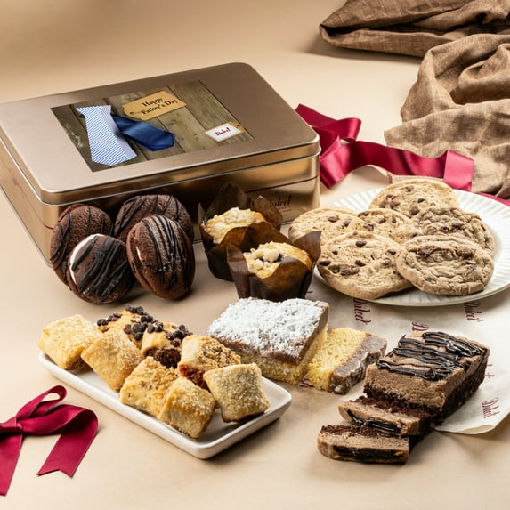 Happy Father’s Day Baked Goods Gift Box – Luxurious Gourmet Bakery Dessert Tin with Whoopie Pies, Muffins, Cookies, Crumb Cake, Pastry for Him