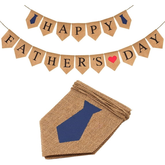 Happy Father's Day Banner - NO DIY Fathers Day Burlap Banners Sign Rustic Happy Father's Day Garland Decoration for Fireplace Mantle Wall Window Door Decor