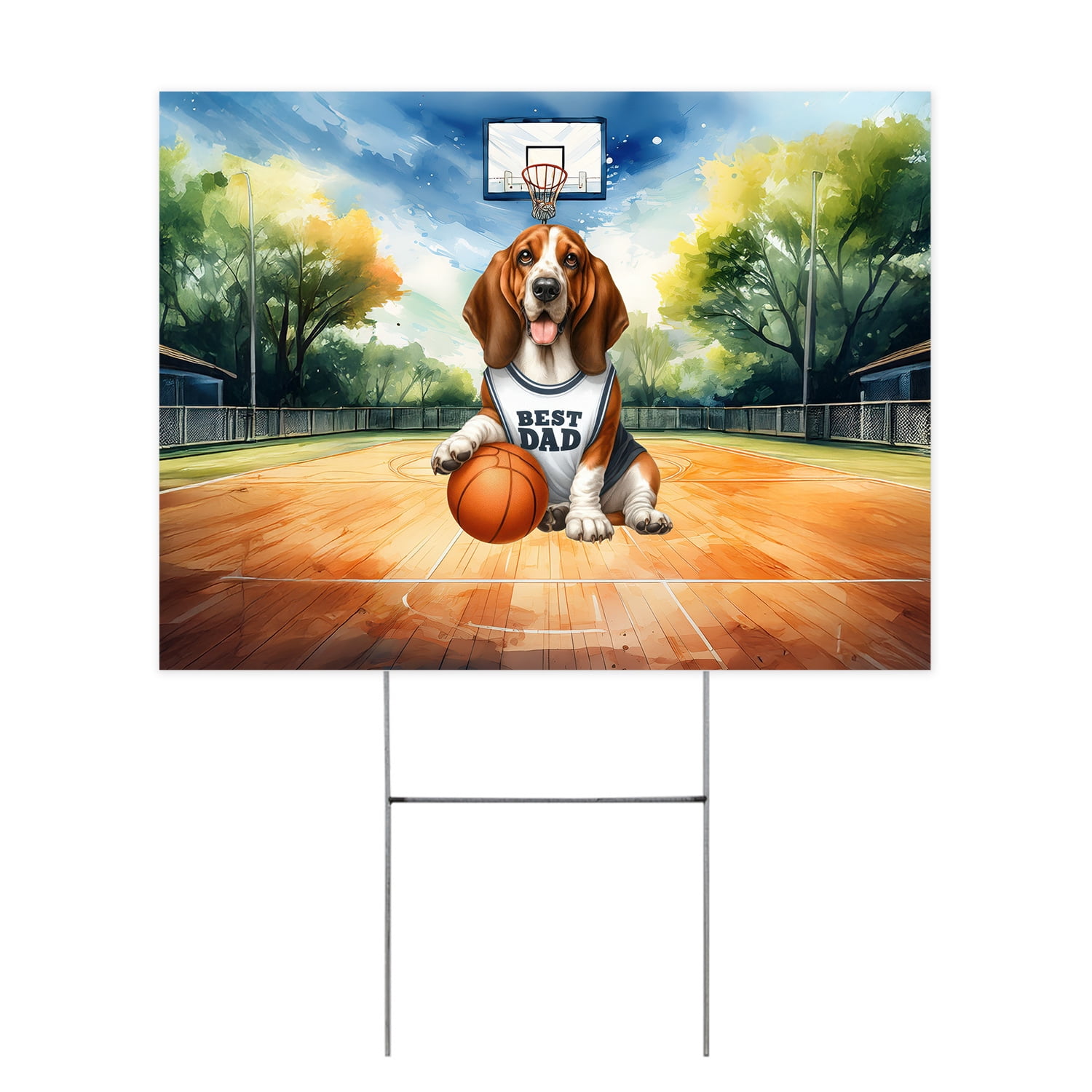 Happy Father's Day Basset Hound Playing Basketball with Best Dad Jersey ...