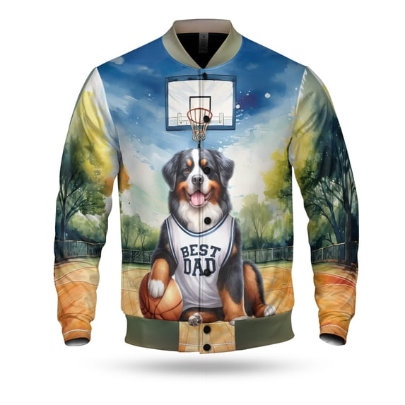 Happy Father's Day Bernese Mountain Dog Playing Basketball with Best Dad Jersey All Over Print 3D Baseball Jacket Berner Lover Gifts Bomber Jacket Softball - 13006