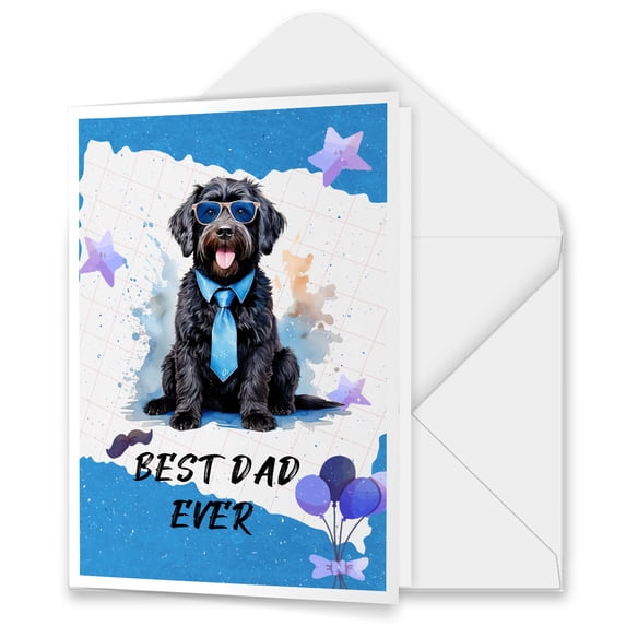 Happy Father's Day Best Portuguese Water Dog Cool Dad Ever 5x7in Folded Greeting Card PWD Portie Fishing Dog Lover Single Note Card with Envelope - 12007