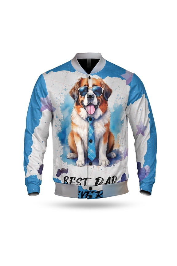 Happy Father's Day Best Saint Bernard Cool Dad Ever All Over Print 3D Baseball Jacket St Dog Lover Bomber Jacket Softball - 12007