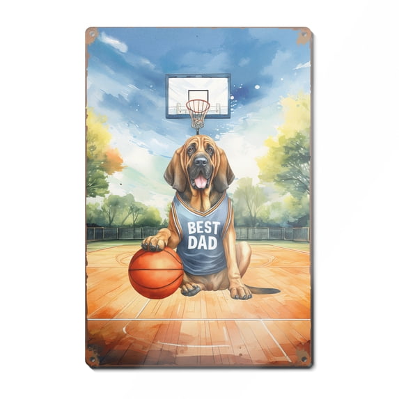 Happy Father's Day Bloodhound Playing Basketball with Best Dad Jersey Vertical Metal Aluminum Sign Dog Lover Wall Art Home Decor - 13006