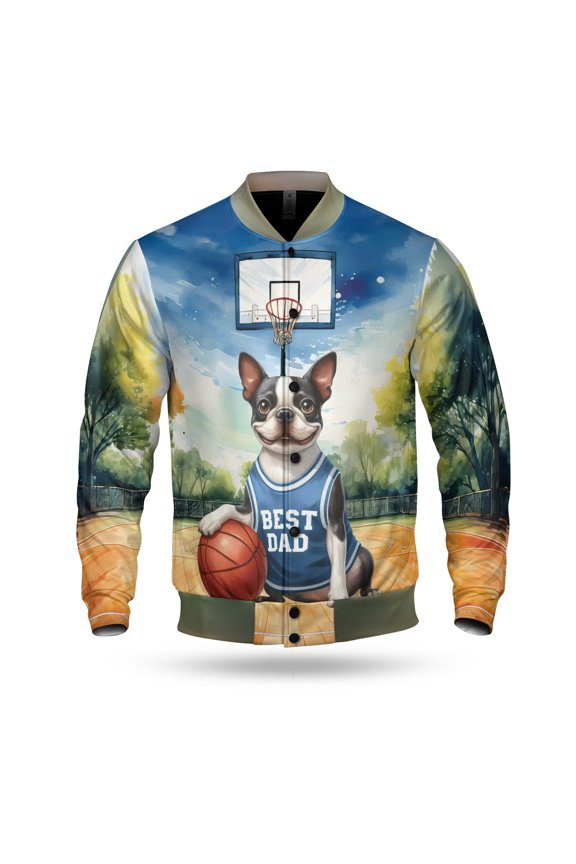 Happy Father's Day Boston Terrier Playing Basketball with Best Dad Jersey All Over Print 3D Baseball Jacket Gentleman Dog Lover Gifts Bomber Jacket Softball - 13006
