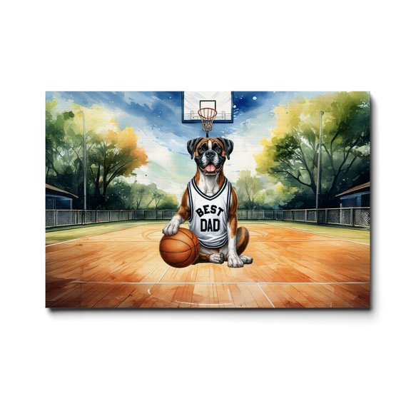 Happy Father's Day Boxer Playing Basketball with Best Dad Jersey Horizontal Matte Canvas Poster Boxers Dog Lover Gifts Idea Wall Art Home Decor - 13006