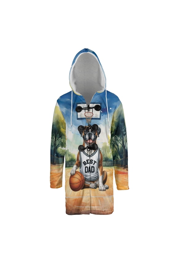 Happy Father's Day Boxer Playing Basketball with Best Dad Jersey All Over Print 3D Hooded Duffle Toggle Coat Boxers Dog Lover Gifts Idea - 13006