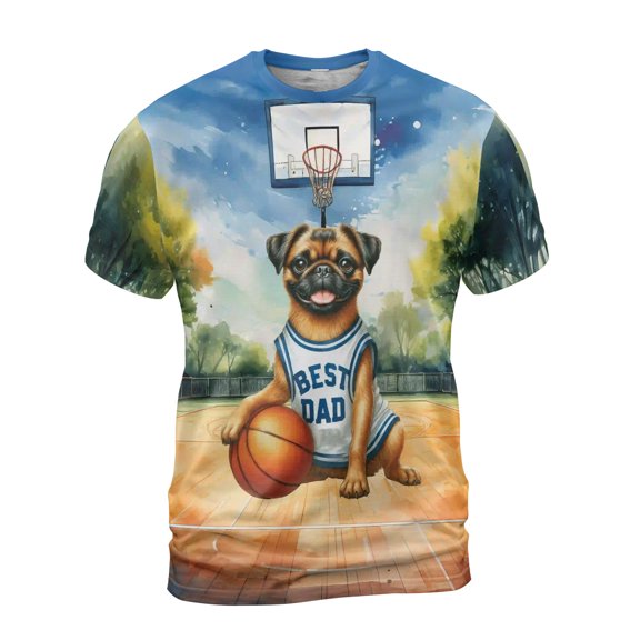 Happy Father's Day Brussels Griffon Playing Basketball with Best Dad Jersey All Over Print 3D Shirt Unisex Merch Griff Dog Lover - 13006