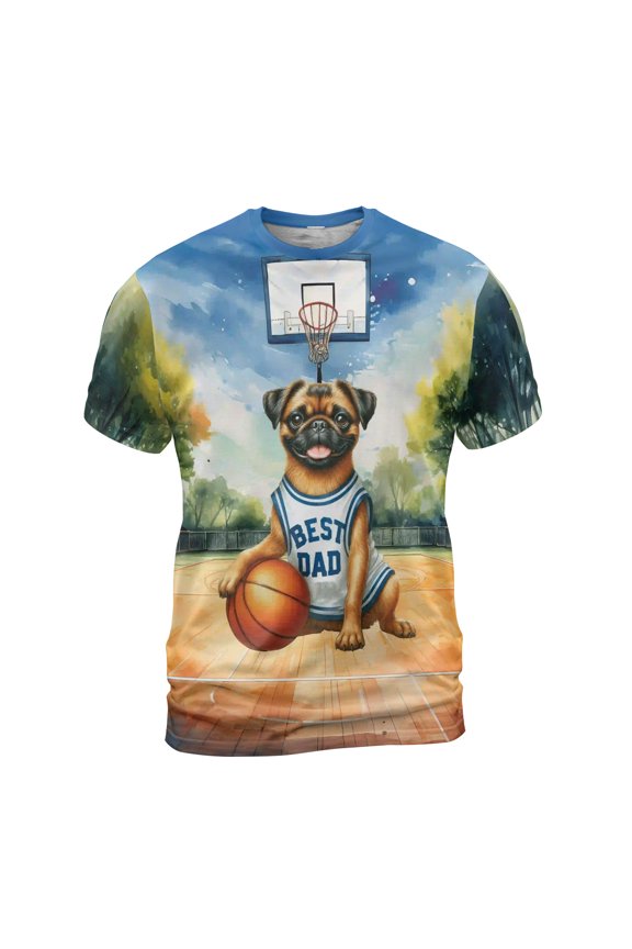 Happy Father's Day Brussels Griffon Playing Basketball with Best Dad Jersey All Over Print 3D Shirt Unisex Merch Griff Dog Lover - 13006