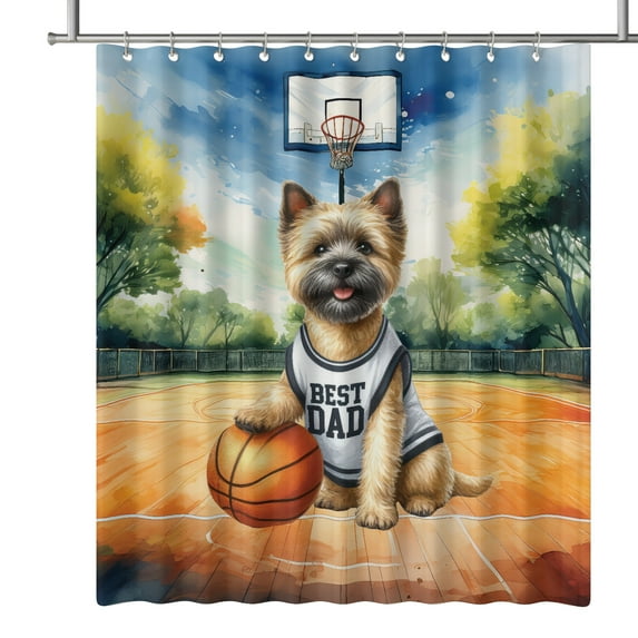 Happy Father's Day Cairn Terrier Playing Basketball with Best Dad Jersey Shower Curtain Cairns Dog Lover Waterproof Bathroom Bathtub Curtain - 13006