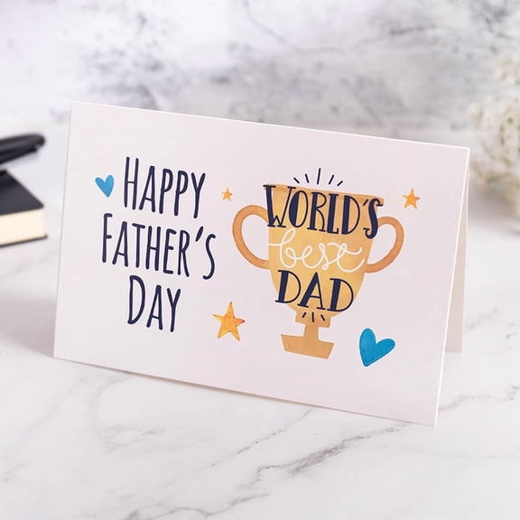 Happy Father's Day Card "World's Best Dad" Trophy Design Blank Inside with Envelope Perfect Greeting for Dads and Grandfathers