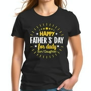 Happy Father's Day Cotton Short Sleeve T-Shirt for Dad - Vibrant Text with Stars & Circular Accents Personalized Gift for Son Daughter