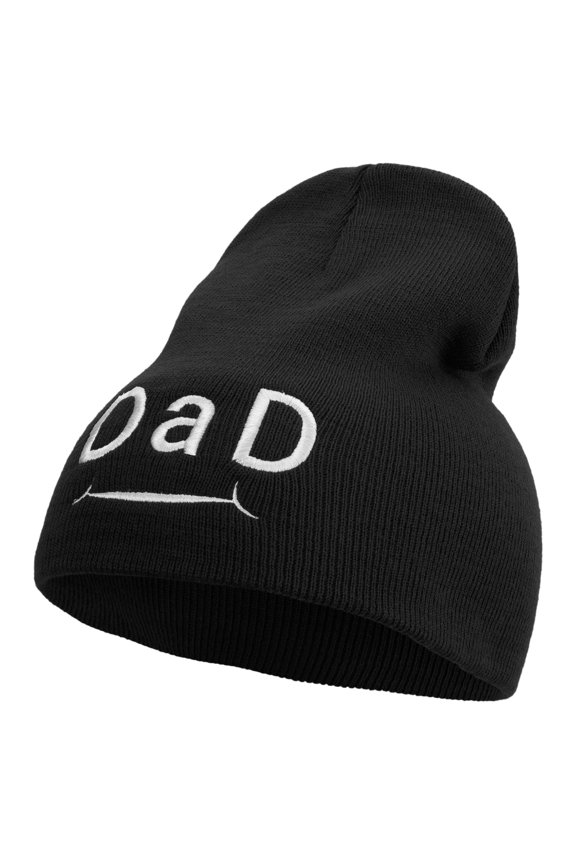 Happy Father's Day Creative Typography Embroidered 8 inch Acrylic Short Beanie - Black OSFM