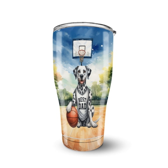 Happy Father's Day Dalmatian Playing Basketball with Best Dad Jersey 30oz Stainless Steel Tumbler Insulated Cup with Lid Dog Lover - 13006