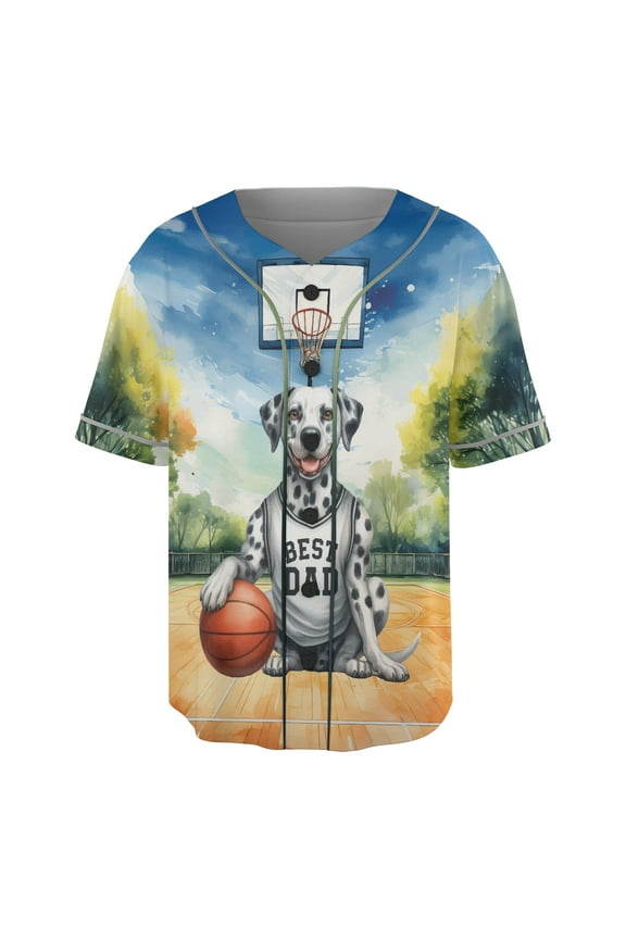 Happy Father's Day Dalmatian Playing Basketball with Best Dad Jersey All Over Print 3D Baseball Shirt Dog Lover Softball Sport - 13006