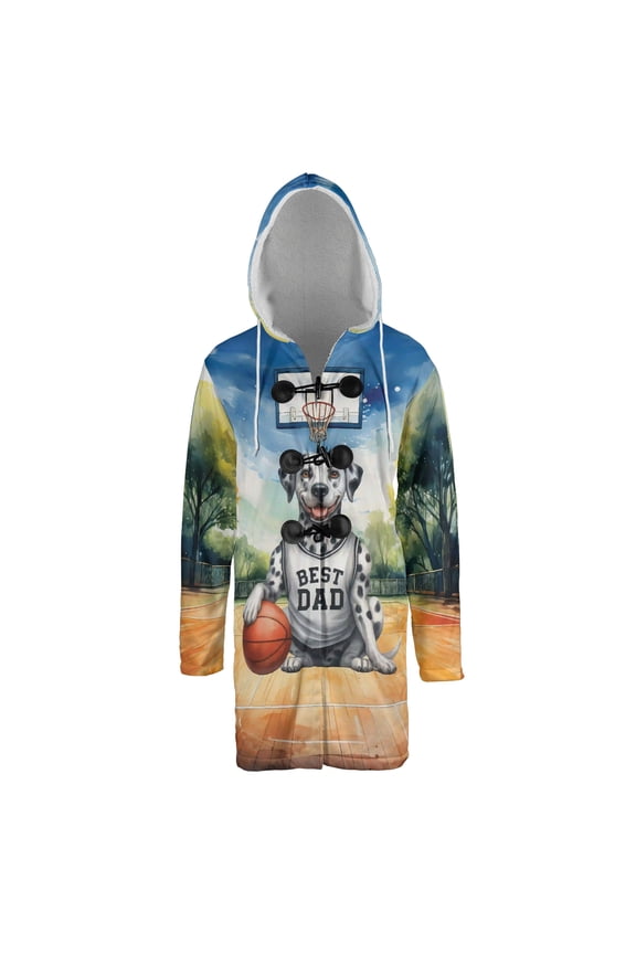 Happy Father's Day Dalmatian Playing Basketball with Best Dad Jersey All Over Print 3D Hooded Duffle Toggle Coat Dog Lover - 13006