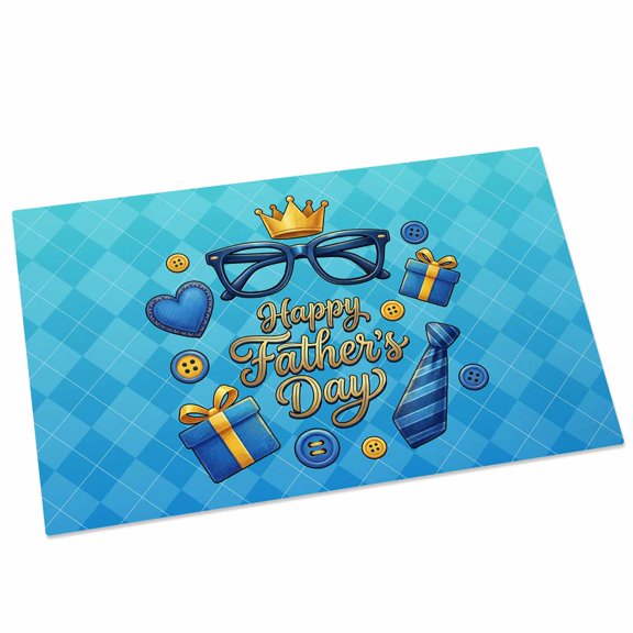 Happy Father's Day Door Mat 20x31.5 Inch Blue Glass Belts Button Rustic Diamond Texture Entryway Rug with Non-Slip Rubber, Front Door Mat Indoor Floor Mats for Living Room Bathroom Bedroom