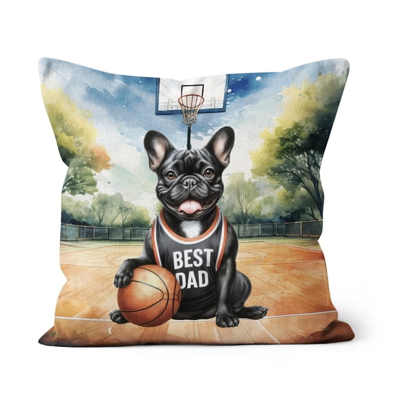 Happy Father's Day French Bulldog Playing Basketball with Best Dad Jersey Pillow Cushion Double Sided Dog Lover Gifts Throw Pillow - 13006