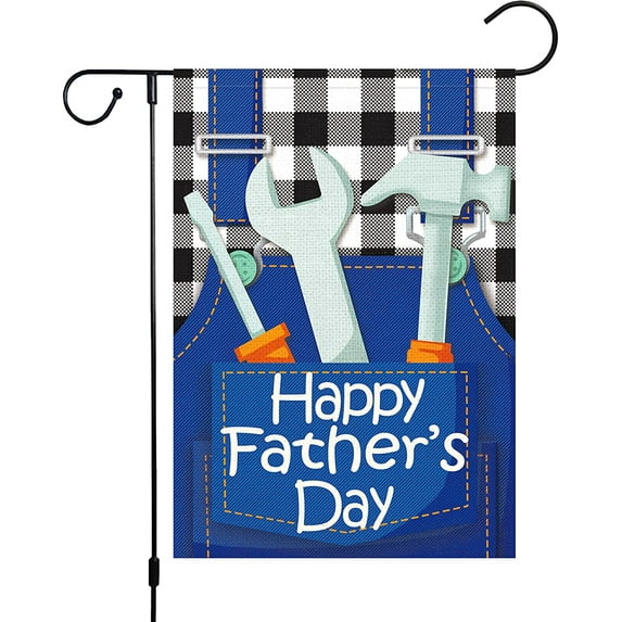 Happy Father''s Day Garden Flag 12x18 Double Sided, Burlap Buffalo Check Plaid Garden Flags Banners Vertical for Daddy Papa Grandpa Father''s Day Outdoor Home Decor (ONLY FLAG)