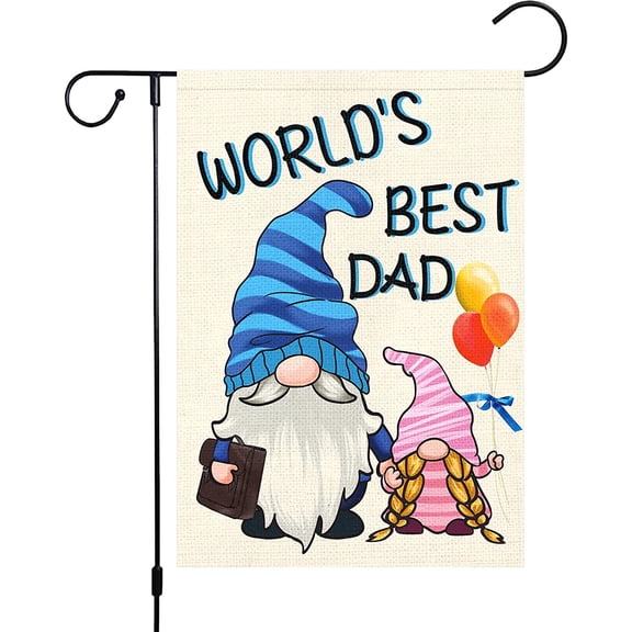 Happy Father''s Day Garden Flag 12x18 Double Sided for Dad, Burlap World''s Best Dad Gnome Garden Flags Banners Vertical for Daddy Papa Grandpa Father''s Day Outdoor Home Decor (ONLY FLAG)