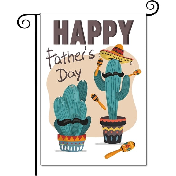 Happy Father's Day Garden Flags Cactus Best Dad Decoration Yard Flag Decor Rustic Vertical Double Sided Seasonal for Garden Farmhouse House Yard Lawn Outdoor 12.5 x 18 Inch for DIY