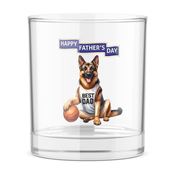 Happy Father's Day German Shepherd Playing Basketball with Best Dad Jersey 11oz Whiskey Glass Mug Alsatian Dog Lover Gifts Whiskey Cocktail Glasses Cup - 13006