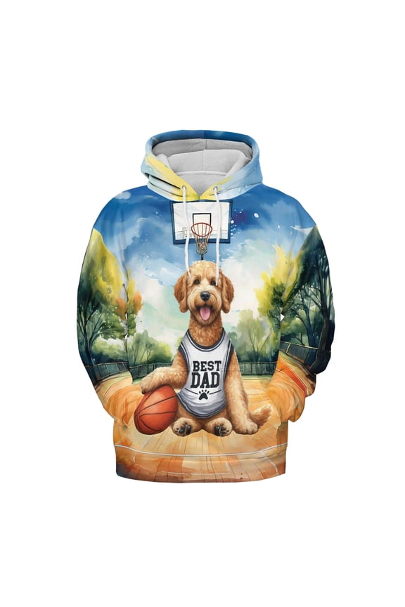 Happy Father's Day Goldendoodle Playing Basketball with Best Dad Jersey All Over Print 3D Hoodie Unisex Merch Hoodies Doodle Dog Lover Gifts Idea - 13006
