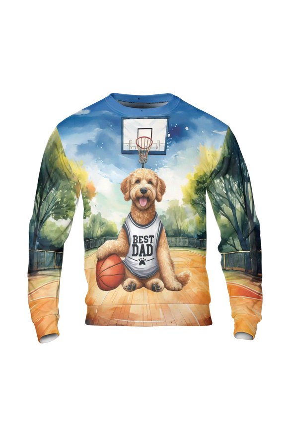 Happy Father's Day Goldendoodle Playing Basketball with Best Dad Jersey All Over Print 3D Sweatshirt Unisex Merch Doodle Dog Lover Gifts Idea - 13006