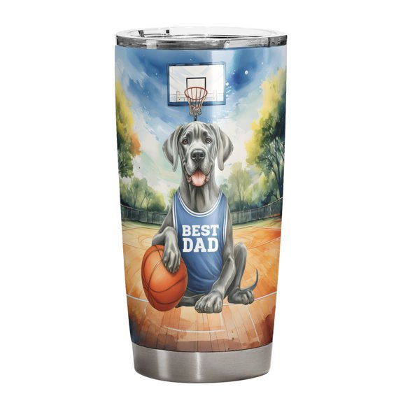 Happy Father's Day Great Dane Playing Basketball with Best Dad Jersey 20oz Stainless Steel Tumbler Insulated Cup with Lid Danes Dog Lover Gifts - 13006