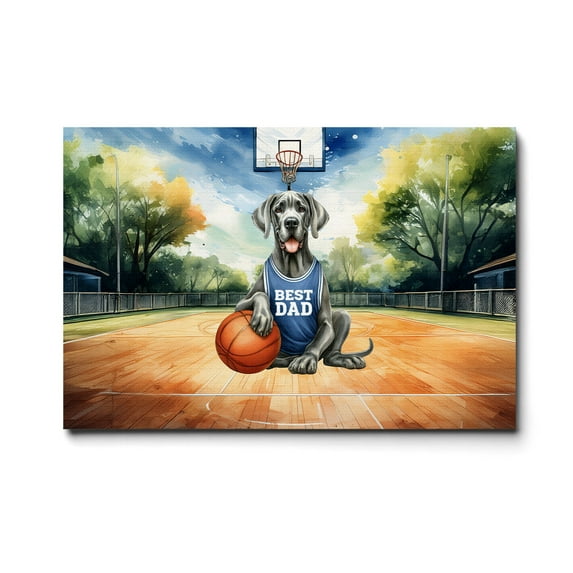Happy Father's Day Great Dane Playing Basketball with Best Dad Jersey Horizontal Matte Canvas Poster Danes Dog Lover Gifts Wall Art Home Decor - 13006
