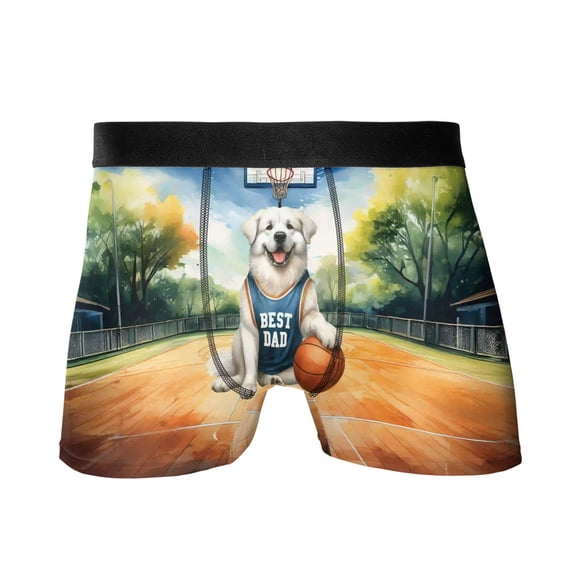 Happy Father's Day Great Pyrenees Playing Basketball with Best Dad Jersey All Over Print Boxer Briefs Underwear for Men Dad Pyr Dog Lover - 13006