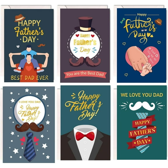 Happy Father's Day Greeting Cards with Envelopes 24 Pack Gold Foil Father's Day Cards - Blank Best Dad Card