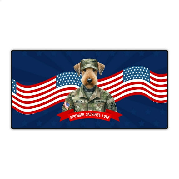 Happy Father's Day Honoring Veterans Airedale Terrier in Army Uniform Desk Mat Full Keyboard Mouse Pad Dale Waterside Dog Lover Large Mousepad - 13007