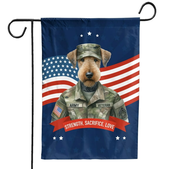 Happy Father's Day Honoring Veterans Airedale Terrier in Army Uniform Garden Flag 12x18in Double Sided Dale Waterside Dog Lover Outdoor Decor - 13007