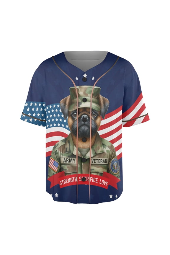 Happy Father's Day Honoring Veterans Brussels Griffon in Army Uniform All Over Print 3D Baseball Shirt Griff Dog Lover Softball Sport - 13007