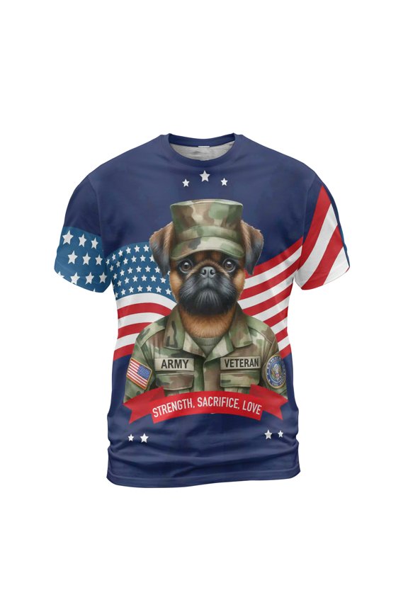Happy Father's Day Honoring Veterans Brussels Griffon in Army Uniform All Over Print 3D Shirt Unisex Merch Griff Dog Lover - 13007