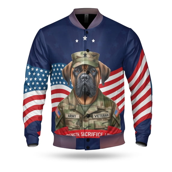 Happy Father's Day Honoring Veterans Bullmastiff in Army Uniform All Over Print 3D Baseball Jacket Dog Lover Bomber Jacket Softball - 13007