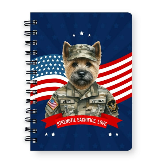 Happy Father's Day Honoring Veterans Cairn Terrier in Army Uniform Spiral Bound Journal Cairns Dog Lover 5x7in Spiral Notebook - 13007