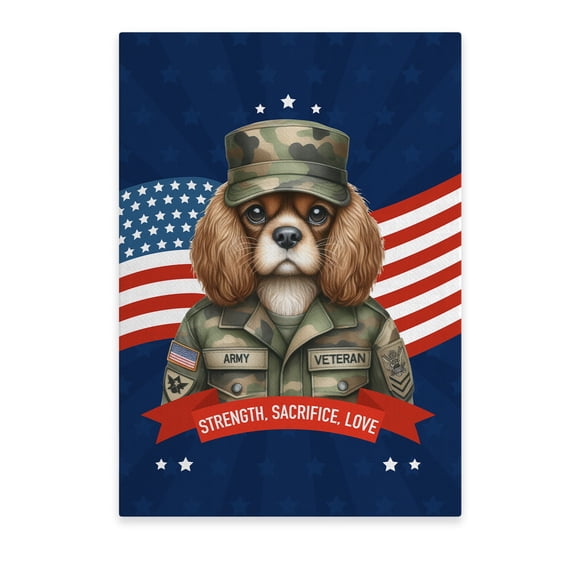 Happy Father's Day Honoring Veterans Cavalier King Charles Spaniel in Army Uniform Vertical Matte Canvas Poster Dog Lover Gifts Wall Art Home Decor - 13007
