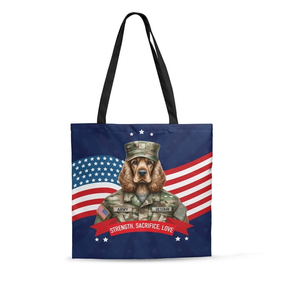 Happy Father's Day Honoring Veterans Cocker Spaniel in Army Uniform All Over Print 3D Canvas Tote Bag Cockers Dog Lover Gifts Reusable Handbag - 13007