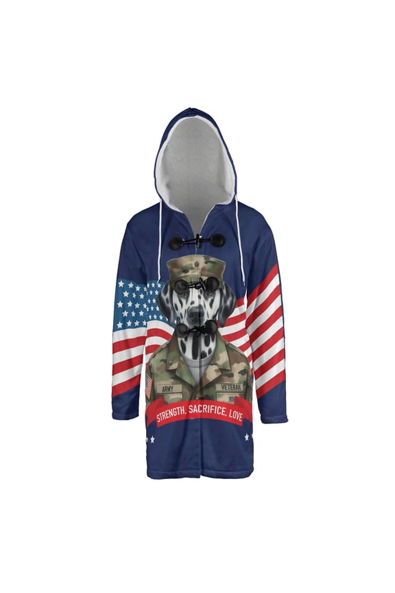 Happy Father's Day Honoring Veterans Dalmatian in Army Uniform All Over Print 3D Hooded Duffle Toggle Coat Dog Lover - 13007