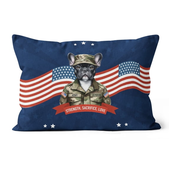 Happy Father's Day Honoring Veterans French Bulldog in Army Uniform Pillow Cushion Double Sided Dog Lover Gifts Throw Pillow - 13007