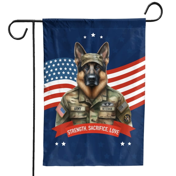 Happy Father's Day Honoring Veterans German Shepherd in Army Uniform Garden Flag 12x18in Double Sided Alsatian Dog Lover Gifts Outdoor Decor - 13007