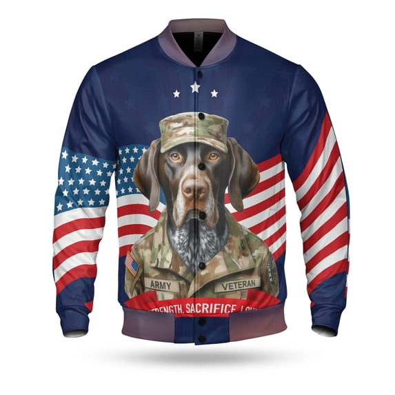 Happy Father's Day Honoring Veterans German Shorthaired Pointer in Army Uniform All Over Print 3D Baseball Jacket GSP Lover Dog Gift Bomber Jacket Softball - 13007