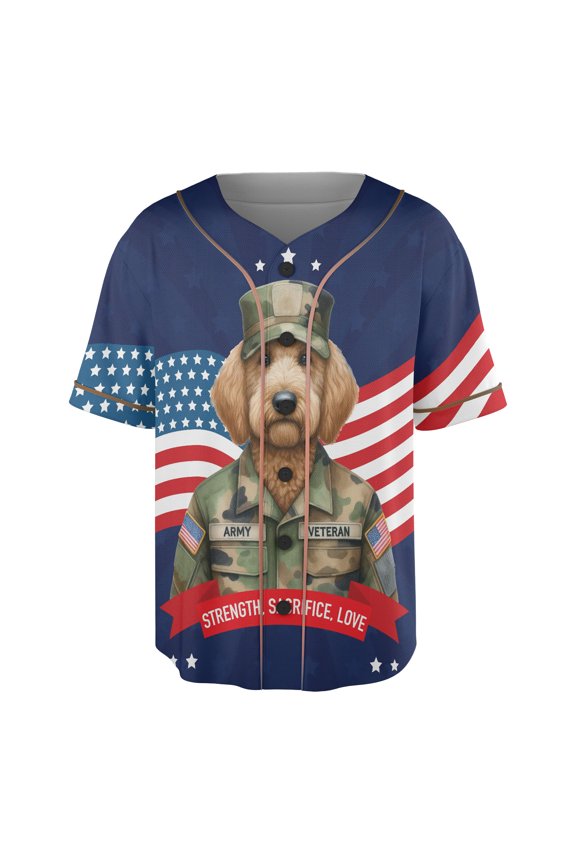 Happy Father's Day Honoring Veterans Goldendoodle in Army Uniform All Over Print 3D Baseball Shirt Doodle Dog Lover Gifts Idea Softball Sport - 13007