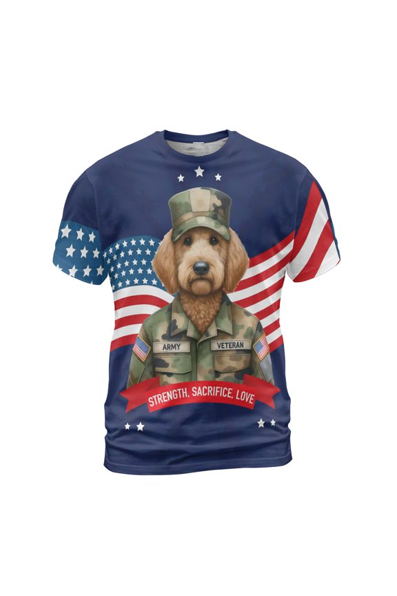 Happy Father's Day Honoring Veterans Goldendoodle in Army Uniform All Over Print 3D Shirt Unisex Merch Doodle Dog Lover Gifts Idea - 13007