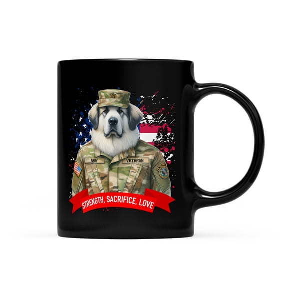 Happy Father's Day Honoring Veterans Great Pyrenees in Army Uniform Mug Pyr Dog Lover Coffee Tea Cup - 13007