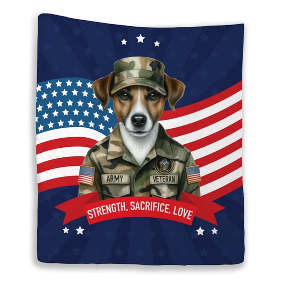 Happy Father's Day Honoring Veterans Jack Russell Terrier in Army Uniform Quilt Blanket Parson Jack Dog Lover Cozy Comforter Throw Blanket - 13007