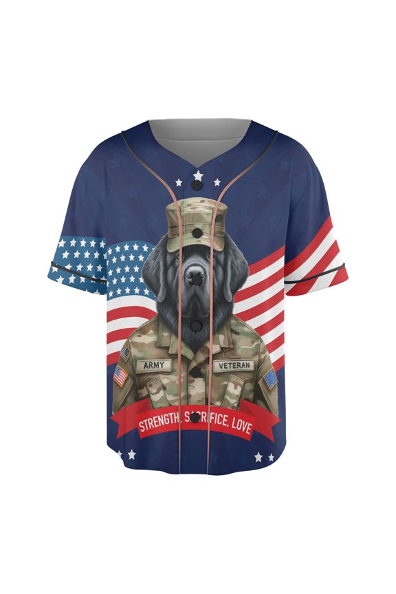 Happy Father's Day Honoring Veterans Newfoundland in Army Uniform All Over Print 3D Baseball Shirt Newfie Dog Lover Gifts Softball Sport - 13007